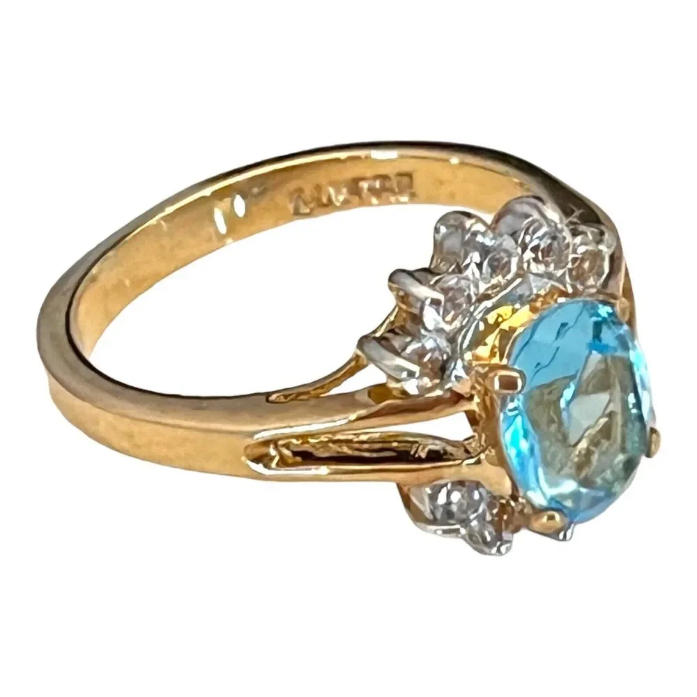 Vintage Ring Size 7 Blue CZ Cocktail Ring 14KT Gold Plate 14X